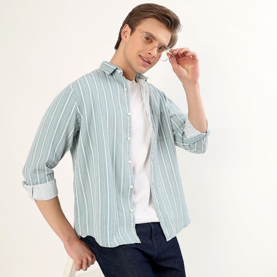 Men's Muted Olive Green Cotton Full Sleeve Classic Casual Shirt, ओलिव, large