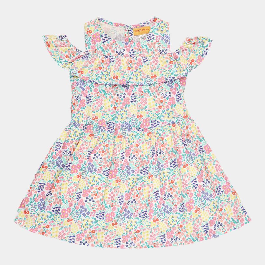 Girls Printed Cap Sleeve Frock, Light Pink, large image number null