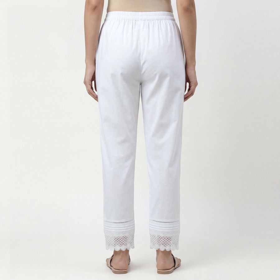 Women's Off White Relaxed Fit Cotton Elastic Waist Solid Palazzos, ऑफ व्हाइट, large