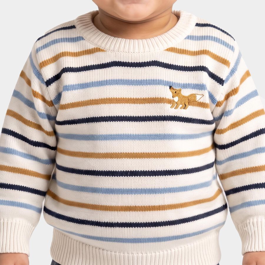 Infants' Off White Crew Neck Striped Pullover, Off White, large
