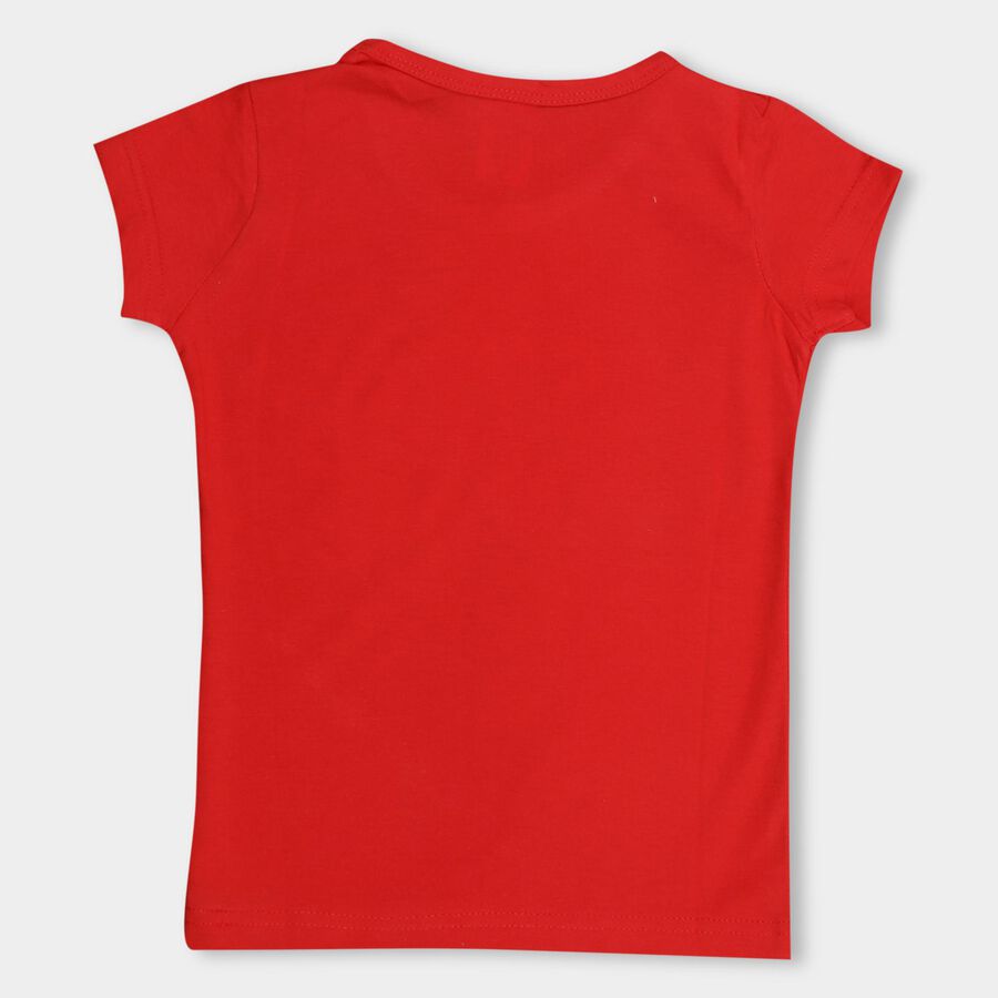 Girls Bright Cherry Red Cotton Blend Crew Neck Short Sleeve T-Shirt, Red, large image number null