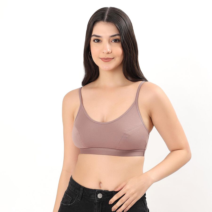 Women's Muted Mauve Cotton Wireless Bra, Brown, large image number null
