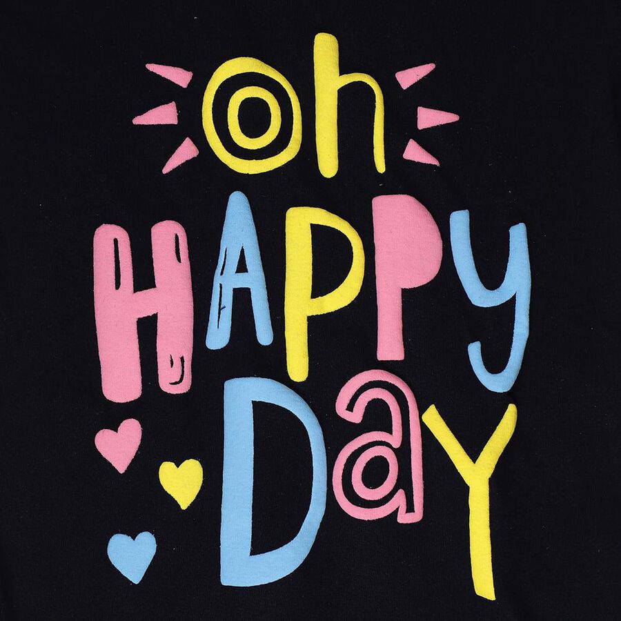 Girls' Navy Blue Cotton Round Neck Printed T-Shirt, Navy Blue, large