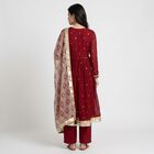 Women's Maroon V-Neck Embroidered Ethnic Set, Maroon, small