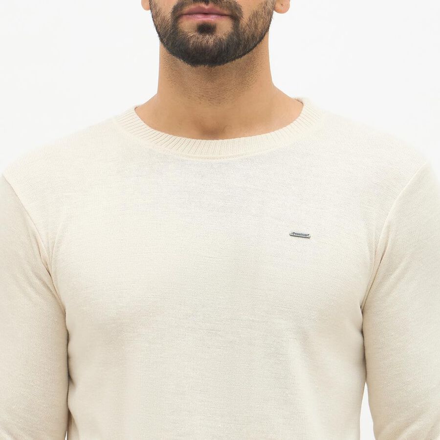 Men's Off-White Crew Neck Casual Pullover, ऑफ व्हाइट, large image number null