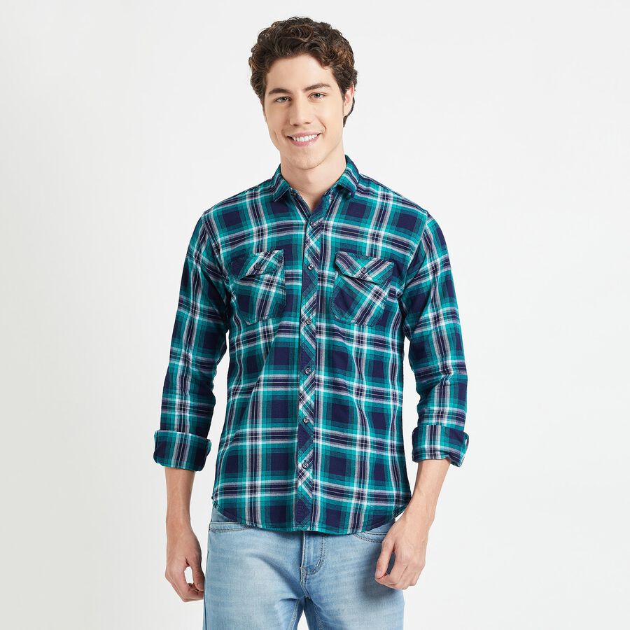 Checked Casual Shirt, Dark Green, large image number null