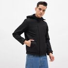 Men's Jet Black High Neck Hooded Casual Jacket, काला, small image number null