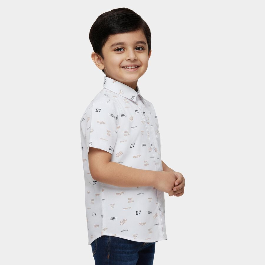 Boys White Cotton Half Sleeve Classic Casual Shirt, Off White, large