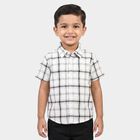 Boys White Cotton Short Sleeves Collared Regular Fit Shirt, White, small