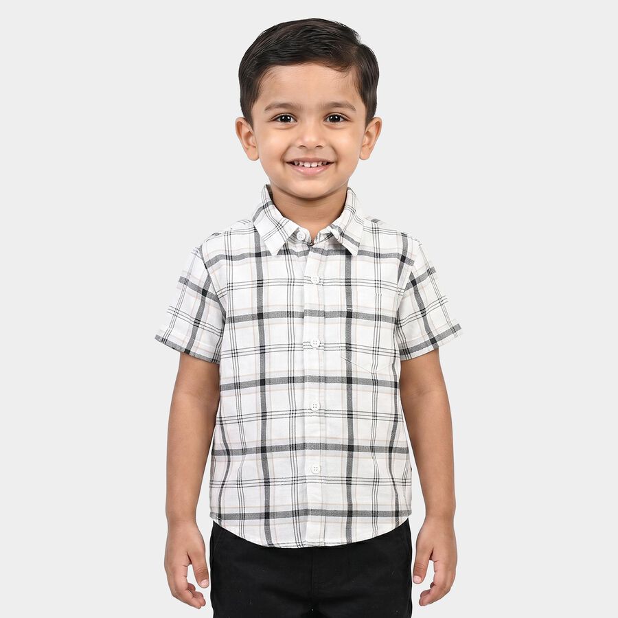 Boys White Cotton Short Sleeves Collared Regular Fit Shirt, White, large