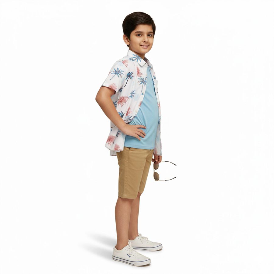 Boys' Rich Eggshell White Cotton Half Sleeve Classic Casual Shirt, White, large image number null