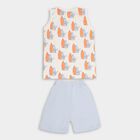 Boys' Off White Cotton Round Neck Printed Baba Suit, Off White, small image number null