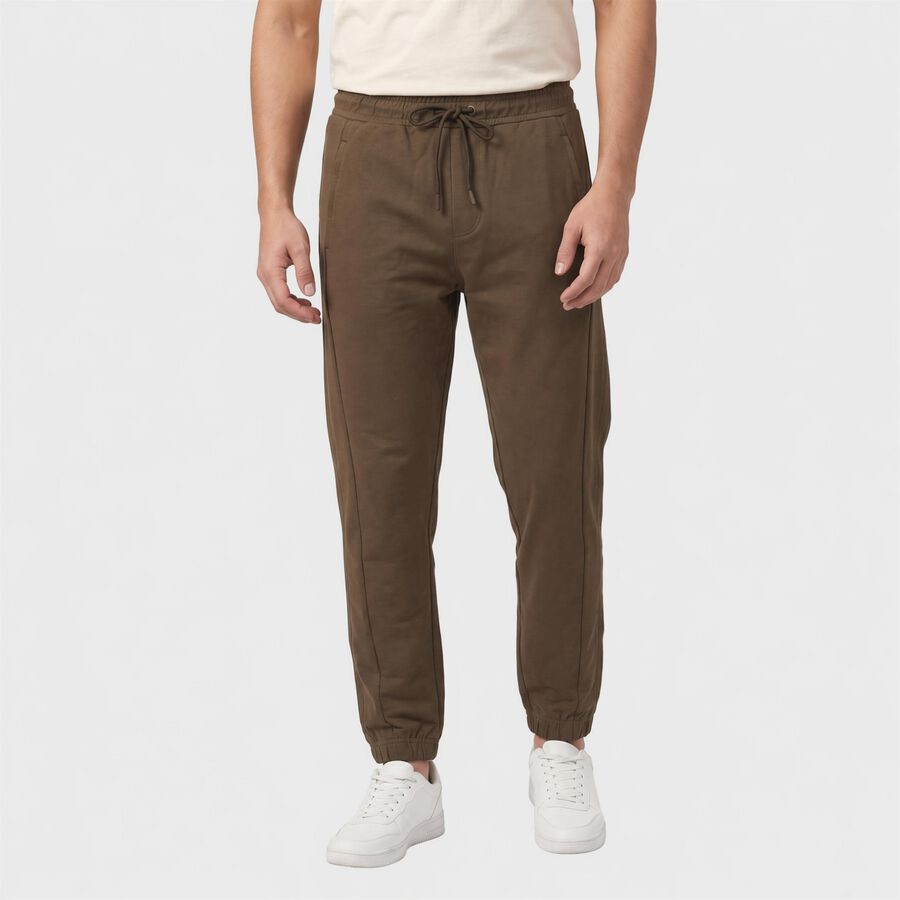 Men's Brown Jogger Fit Solid Track Pants, भूरा, large