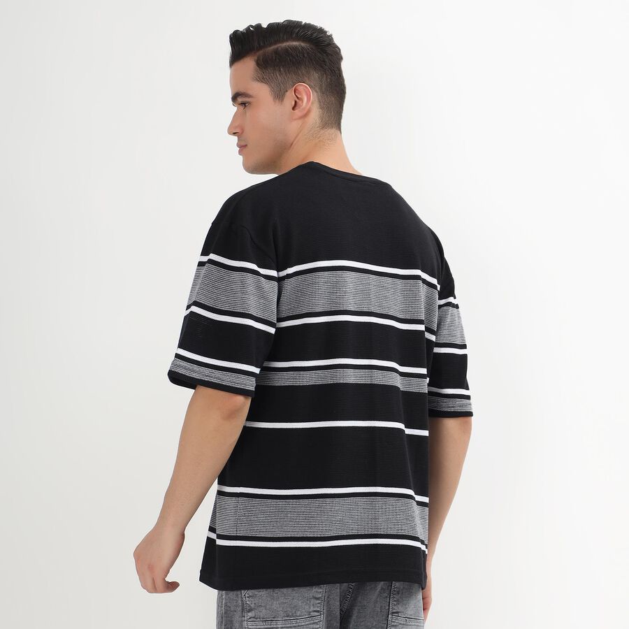 Men's Round Neck Half Sleeves T-Shirt, Black, large