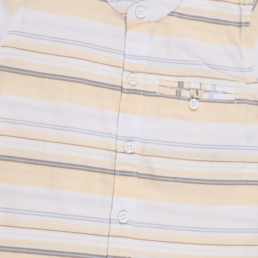 Infants Soft Yellow Cotton Mandarin Collar Casual Shirt, Yellow, large image number null