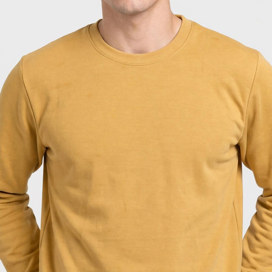 Men's Mustard Crew Neck Pullover Sweatshirt, Mustard, large