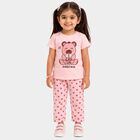 Girls Pink Round Neck Casual Top And Capri Set, हल्का गुलाबी, small