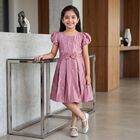 Girls' Pink Fit and Flare Embellished Bow Frock, गुलाबी, small