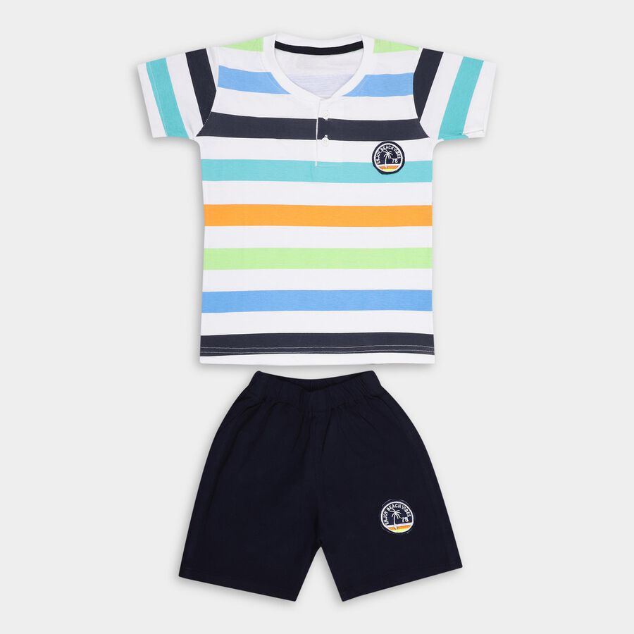 Boys' 100% Cotton Knit Baba Suit, सफ़ेद, large image number null