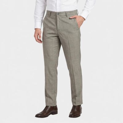 Men's Grey Slim Fit Checked Formal Trousers