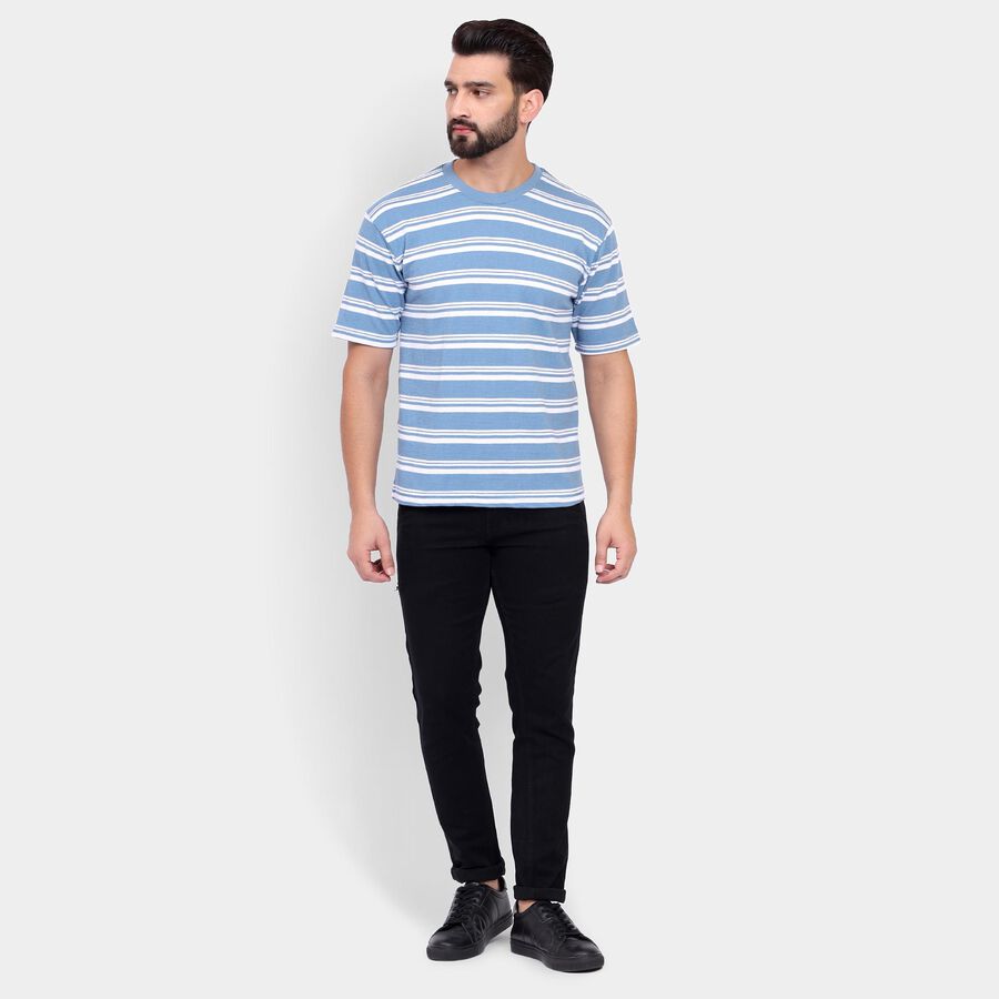 Men's Round Neck Half Sleeves T-Shirt , स्काई ब्लू, large