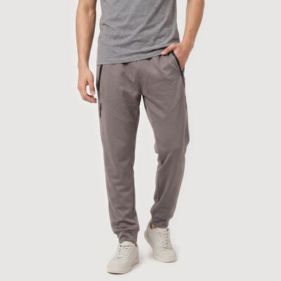 Men's Grey Tapered Fit Zip Pocket Jogger Track Pants