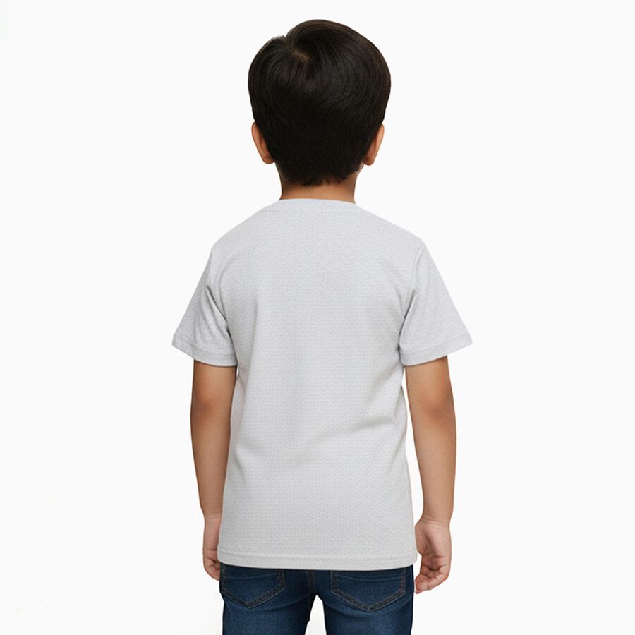 Boys Light Grey Round Neck Casual T-Shirt, एक्रू मिश्रित, large image number null