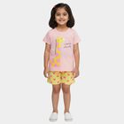Girls Pink Round Neck Giraffe Printed Night Suit, Light Pink, small