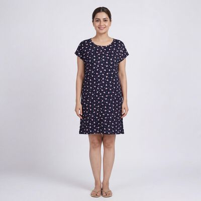 Women's Blue Sleeveless Casual Nighty