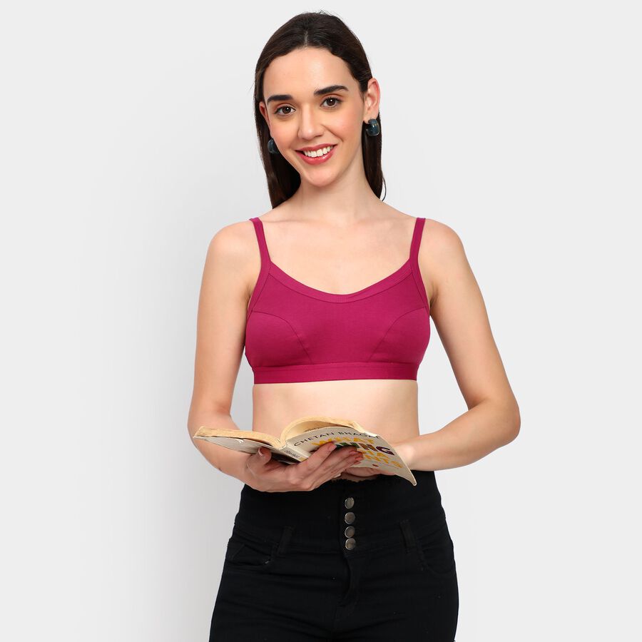 Ladies' 100% Cotton Bra , वाइन, large image number null