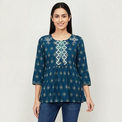 Women's Teal Blue Neck Kurti