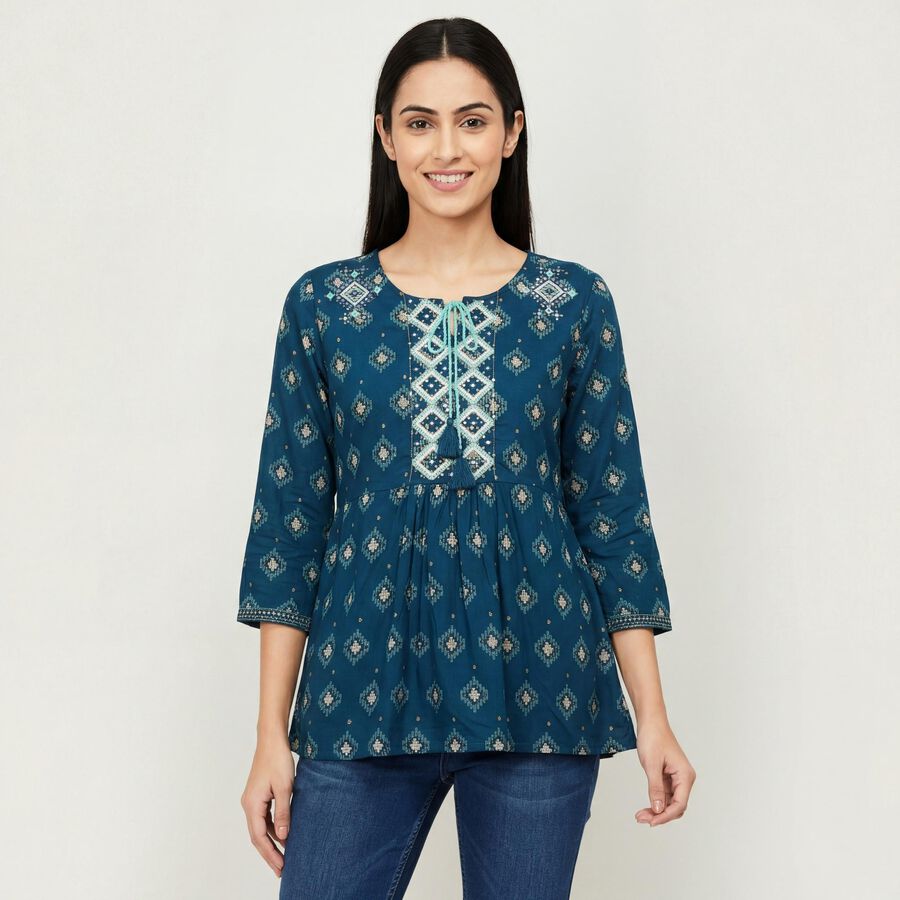 Women's Teal Blue Neck Kurti, Teal Blue, large