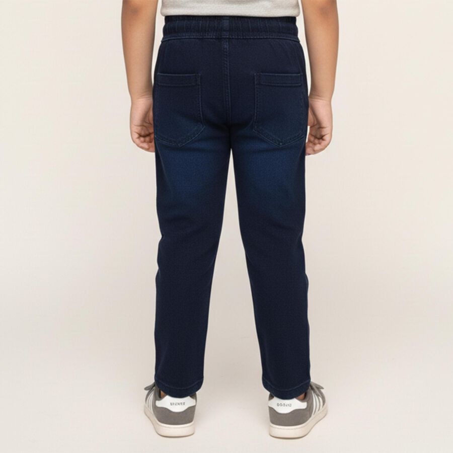 Boys' Deep Navy Jogger Fit Elastic Waist Jeans, गहरा नीला, large image number null