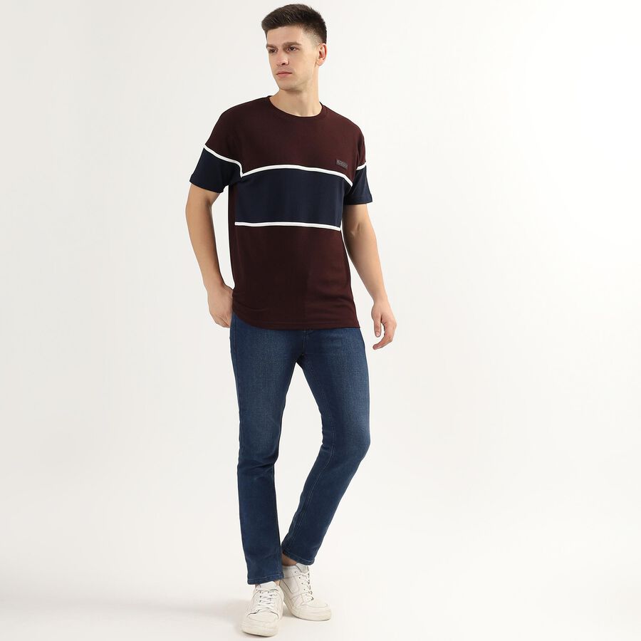 Men's Round Neck Half Sleeves T-Shirt, Wine, large image number null