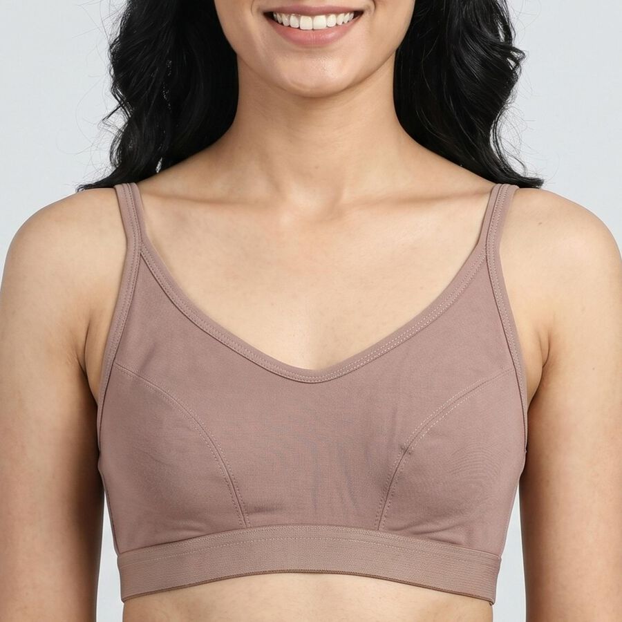 Women's Brown Cotton Blend Minimalist Bra, Brown, large
