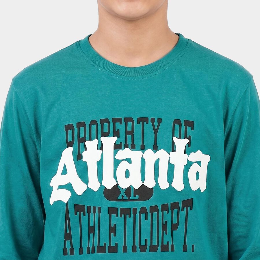 Boys Dark Green Crew Neck Regular Boys T-Shirt, गहरा हरा, large