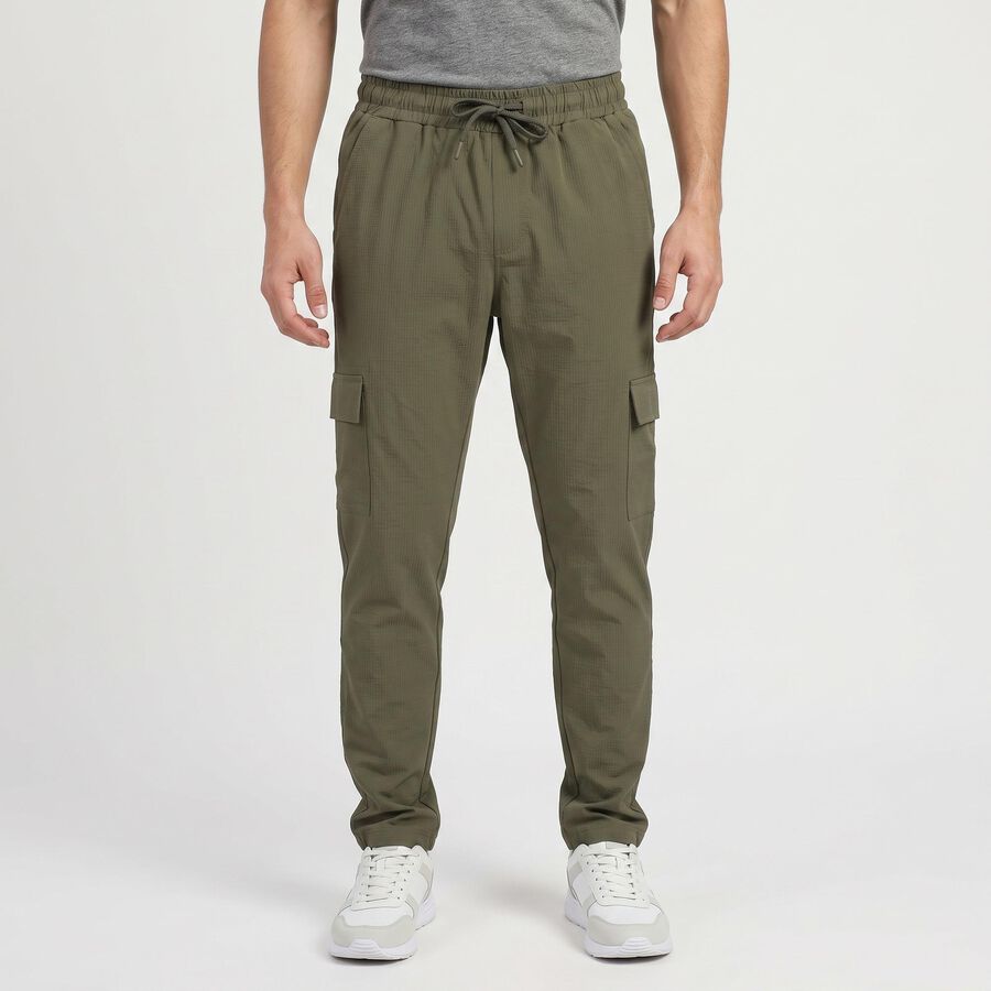 Men's Olive Green Slim Fit Cargo Jogger, ओलिव, large