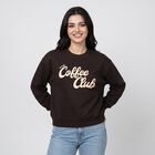 Women Brown Crew Neck Graphic Print Sweatshirt, भूरा, small