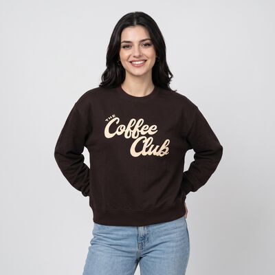 Women Brown Crew Neck Graphic Print Sweatshirt