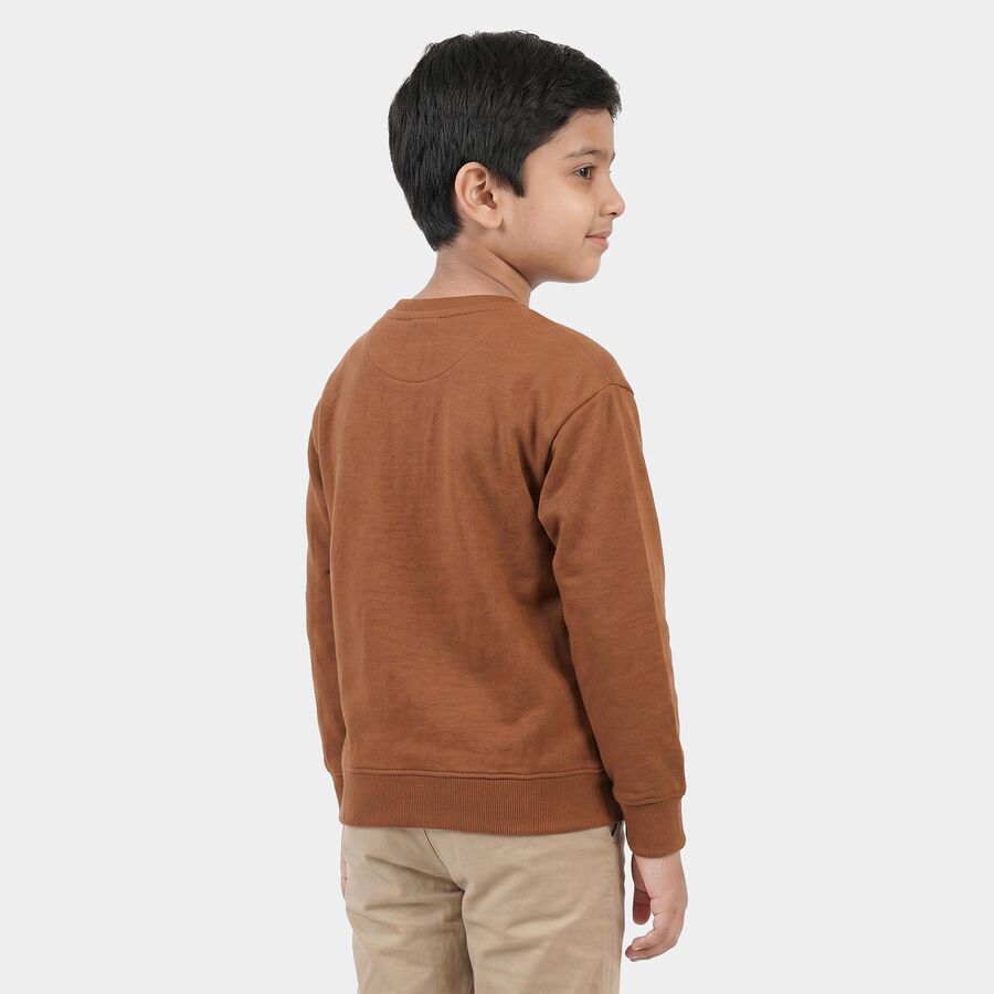 Boys Brown Crew Neck Pullover Sweatshirt, भूरा, large