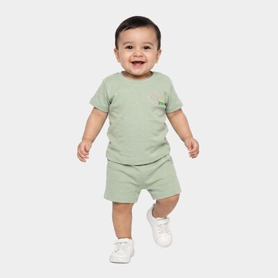 Infants' Mint Green 100% Cotton Crew Neck Graphic Print Baba Suit