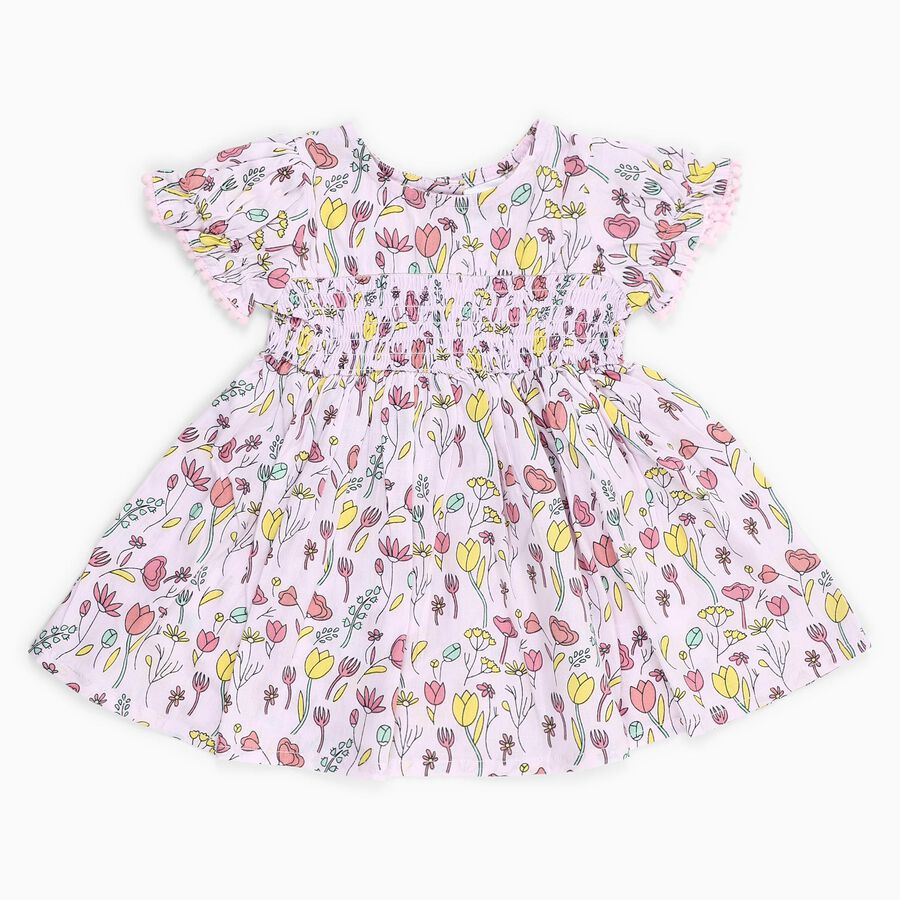 Infants' Pastel Lilac Floral Smocked Cotton Frock, लाइलेक, large image number null