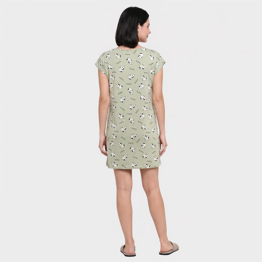 Women's Green Round Neck T-Shirt Style Nighty, Light Green, large