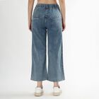 Women's Light Blue Wide Leg High Waist Jeans, Dark Blue, small