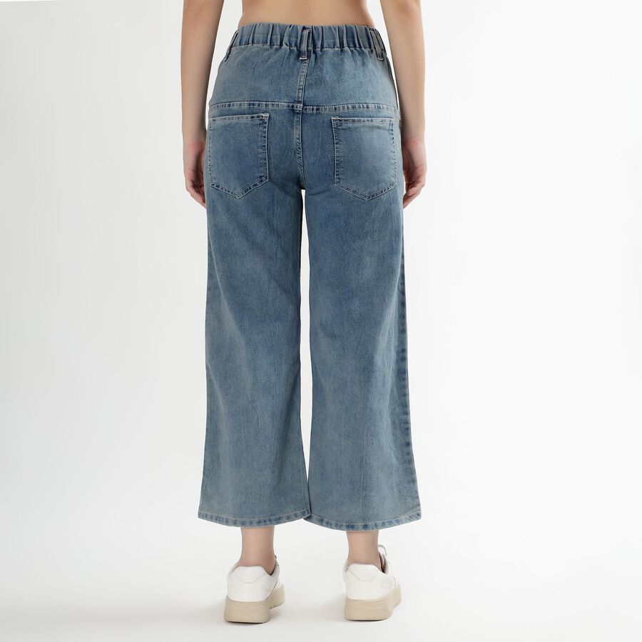 Women's Light Blue Wide Leg High Waist Jeans, Dark Blue, large