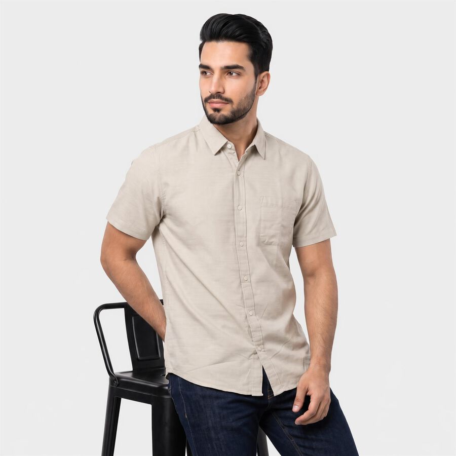 Men's Grey Spread Collar Regular Fit Shirt, Light Grey, large