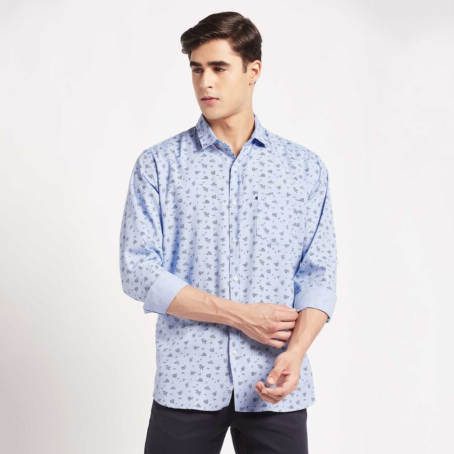 Printed Slim Fit Casual Shirt, Light Blue, large image number null