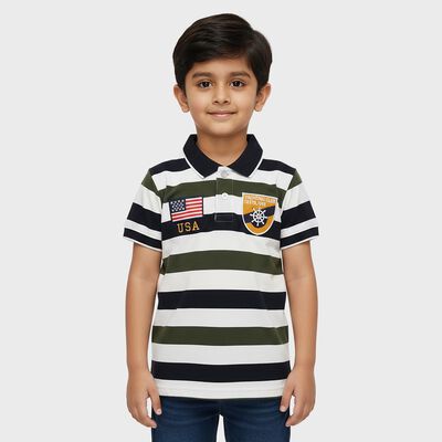 Boys Olive and Navy Polo Neck Casual T-Shirt