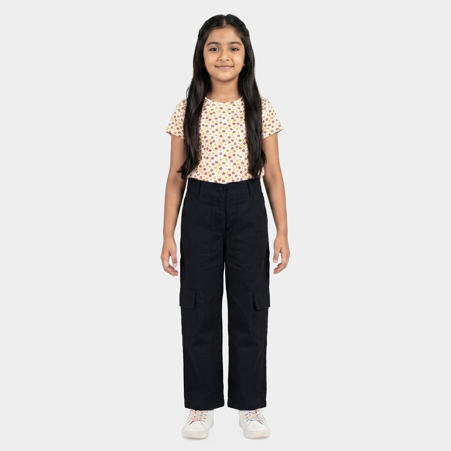Girls' Navy Blue Straight Fit Cargo Jeans, नेवी ब्लू, large