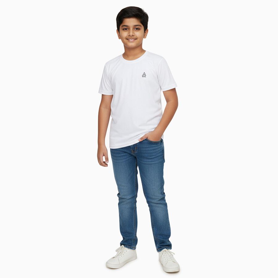 Boys Bright Snow White Crew Neck Casual T-Shirt, White, large
